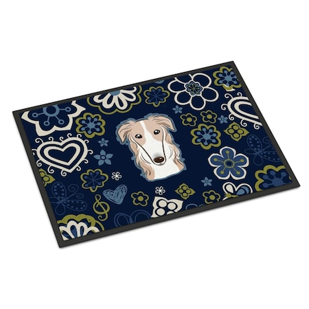 Carolines Treasures 24 x 36 in. Blue Flowers Borzoi Indoor or Outdoor Mat BB5079JMAT